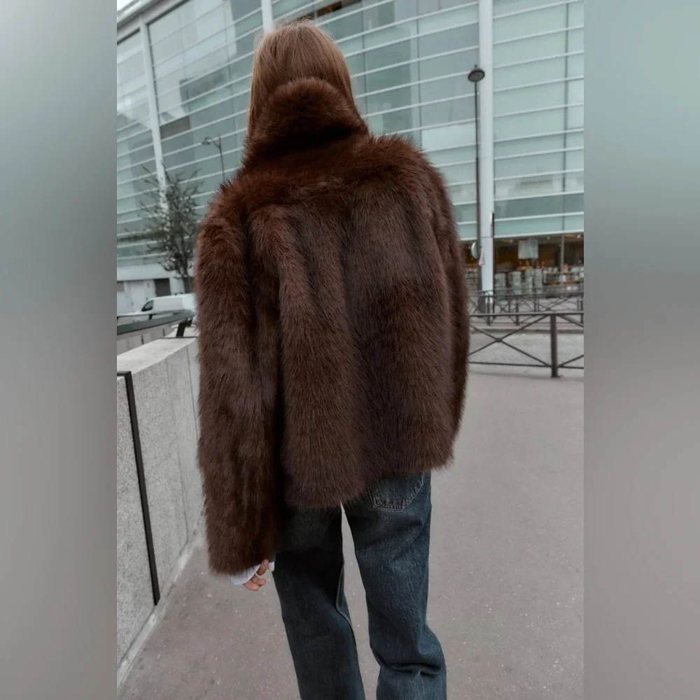 Zara Faux Fur Brown Reversible Jacket Coat